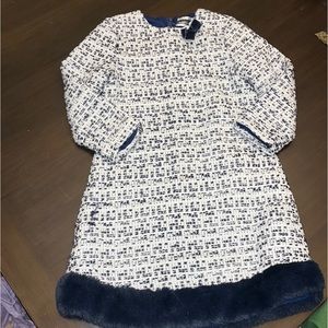 ROBERTA DI ROMA BLUE FAUX FUR TRIMMED TWEED DRESS GIRLS 6